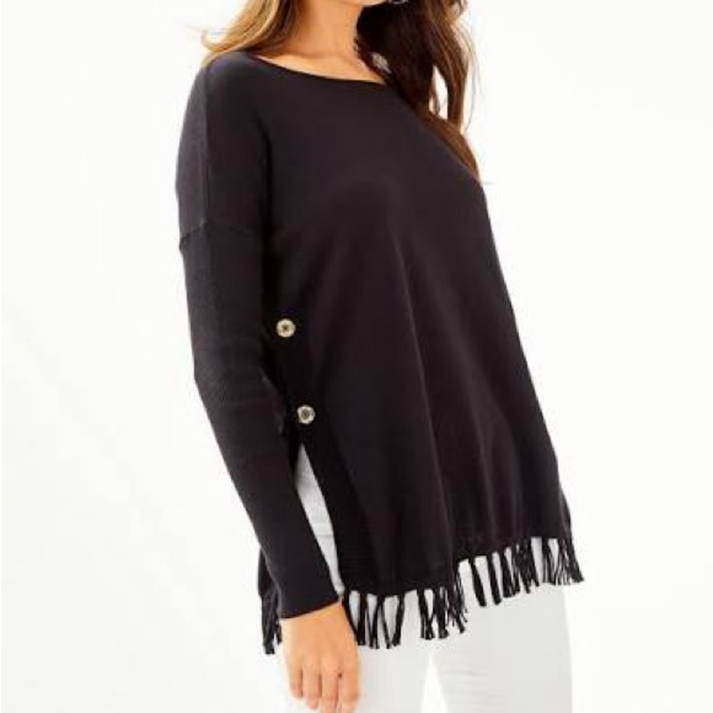 Lilly Pulitzer Ramona Fringe Sweater in Black - Size Small